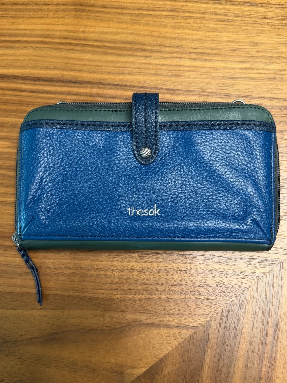 The Sak Teal & Blue Pebbled Leather Zip Wallet